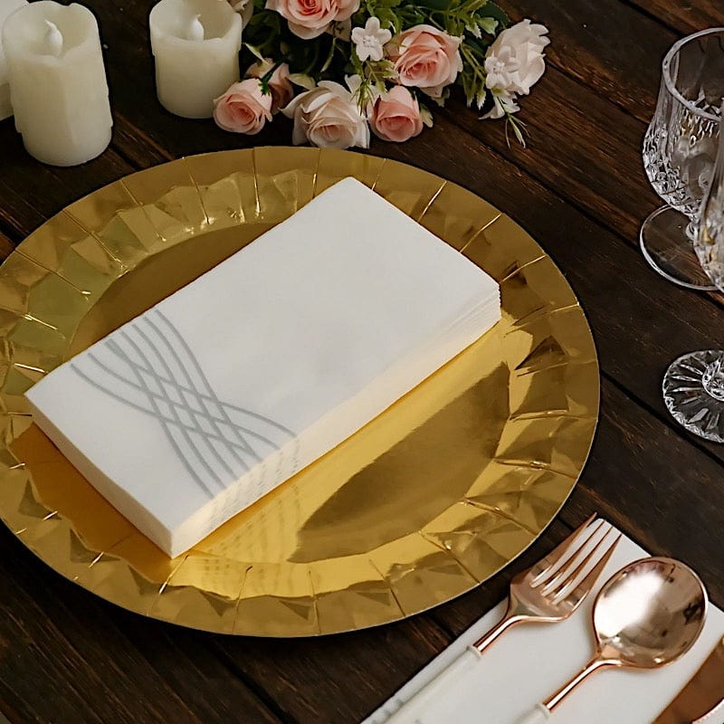 20 White with Metallic Wave Design Airlaid Paper Napkins