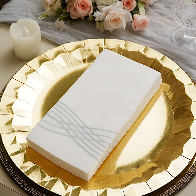20 White with Metallic Wave Design Airlaid Paper Napkins
