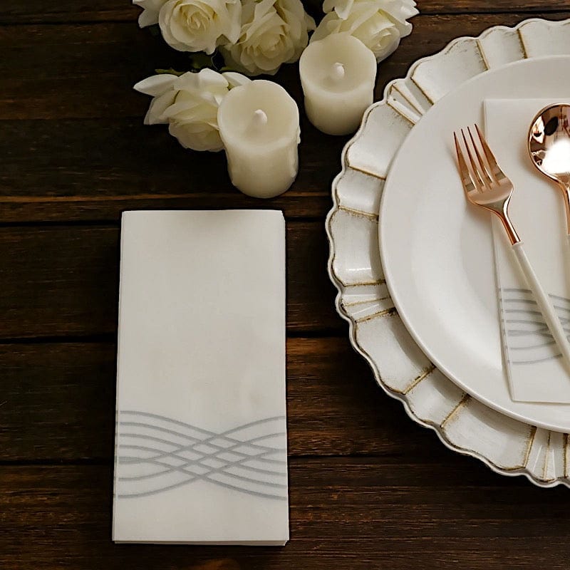 20 White with Metallic Wave Design Airlaid Paper Napkins
