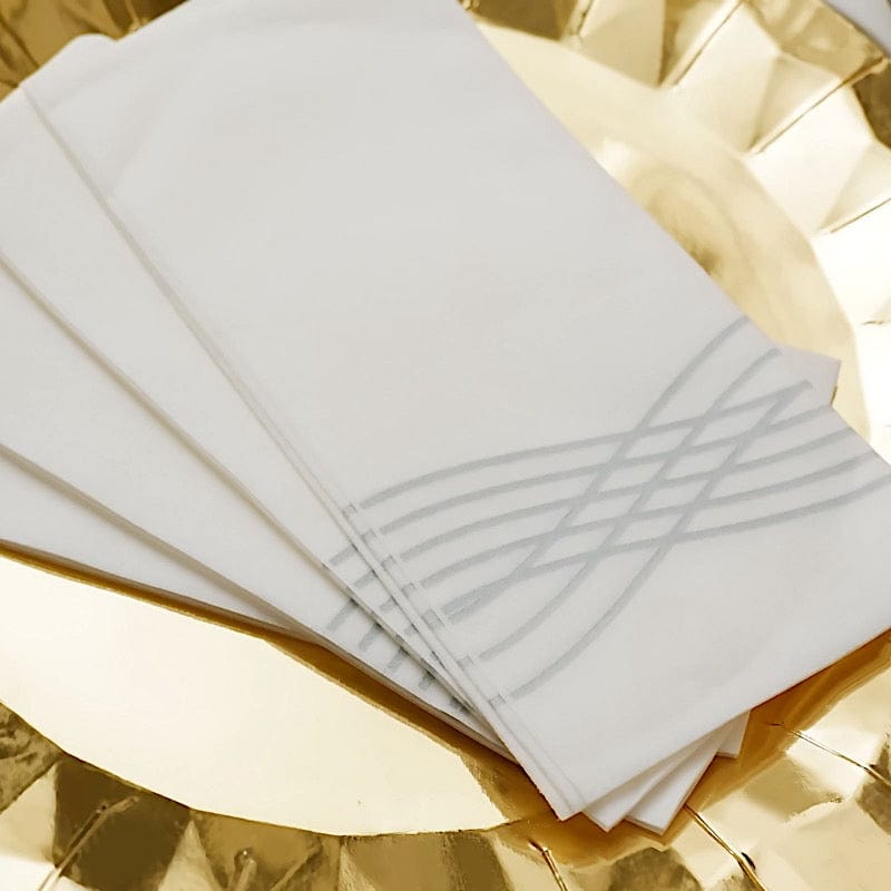 20 White with Metallic Wave Design Airlaid Paper Napkins