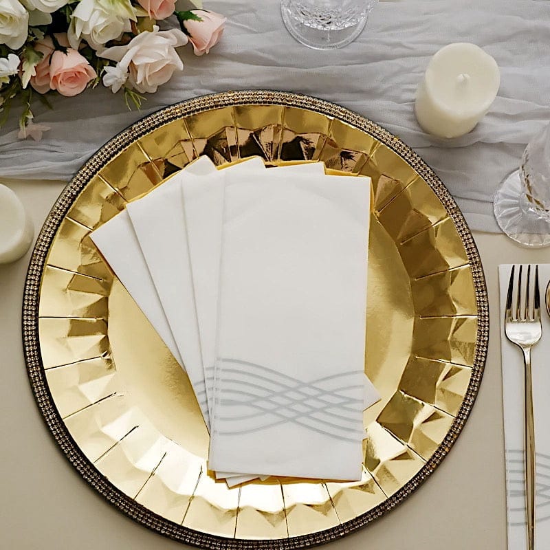 20 White with Metallic Wave Design Airlaid Paper Napkins