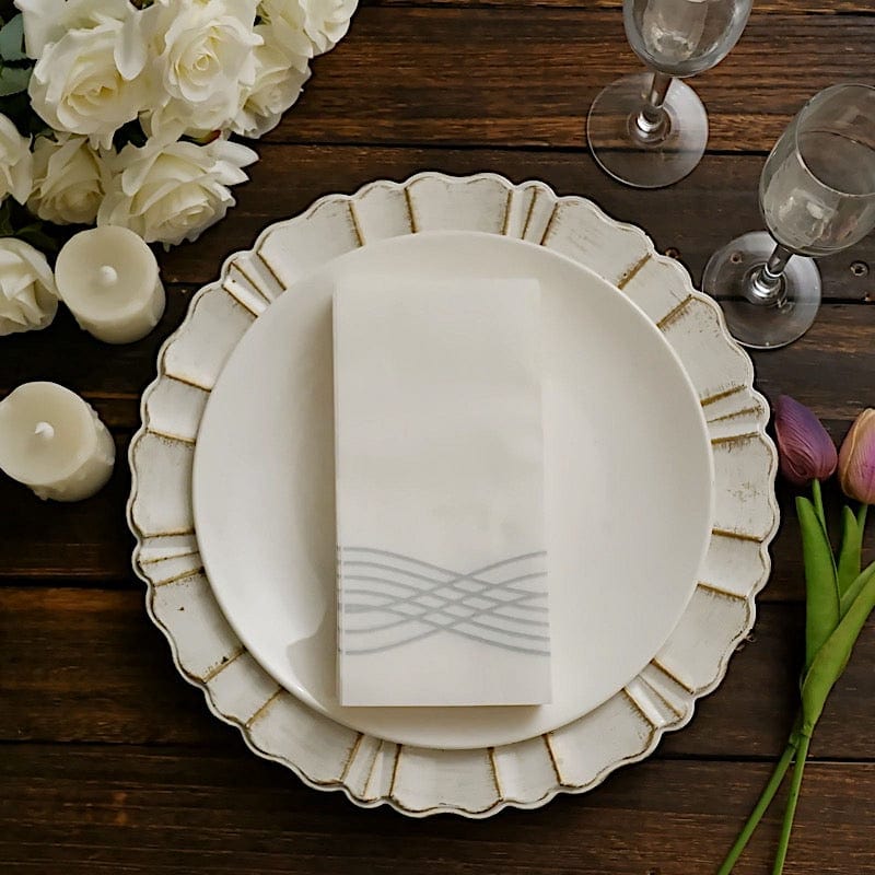 20 White with Metallic Wave Design Airlaid Paper Napkins