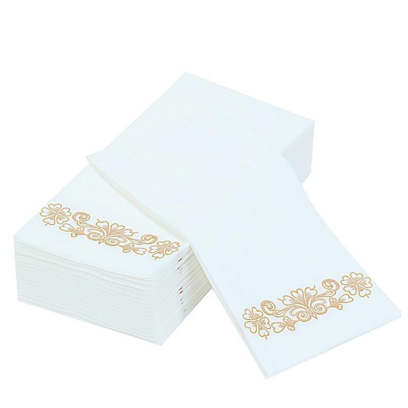 20 White with Rose Gold Metallic Floral Design Airlaid Paper Napkins