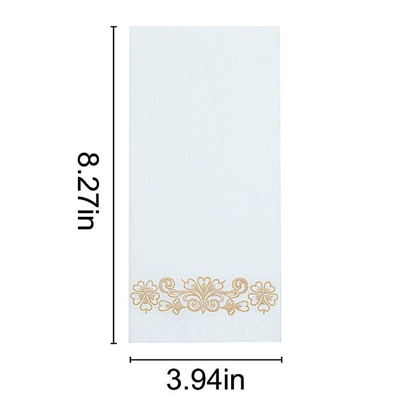 20 White with Rose Gold Metallic Floral Design Airlaid Paper Napkins