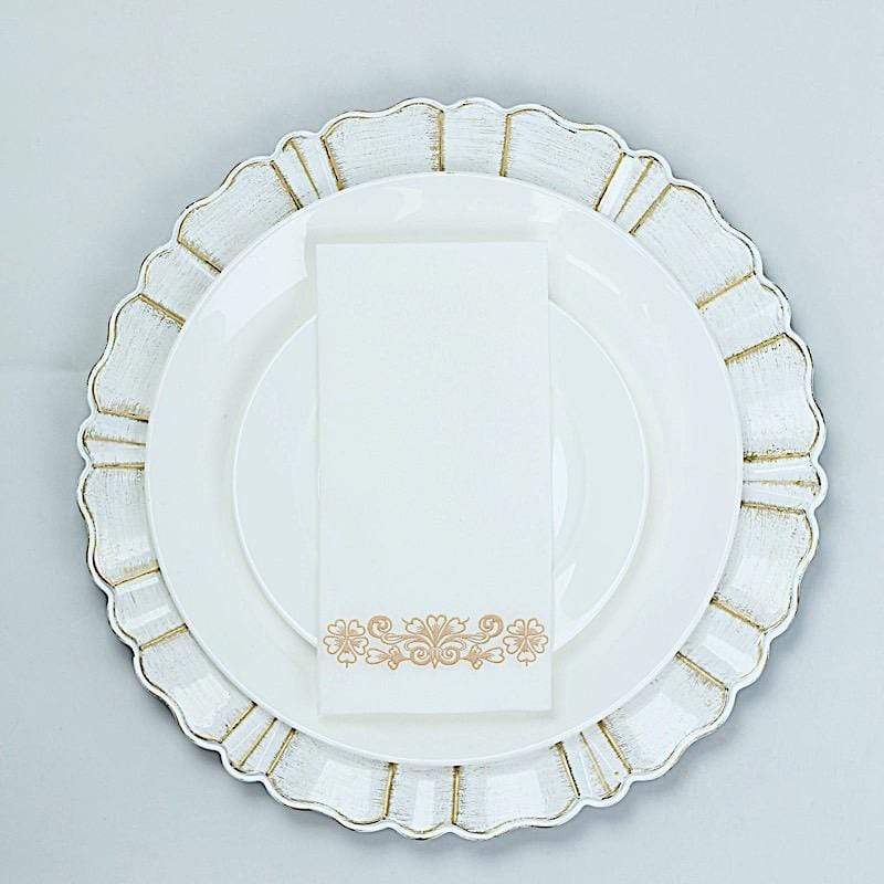 20 White with Rose Gold Metallic Floral Design Airlaid Paper Napkins