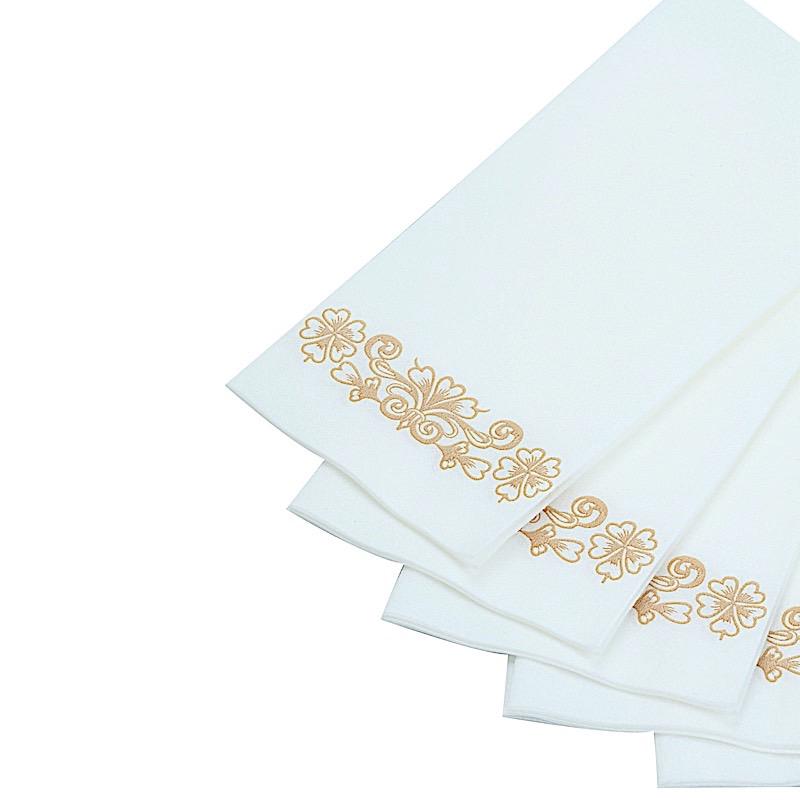20 White with Rose Gold Metallic Floral Design Airlaid Paper Napkins