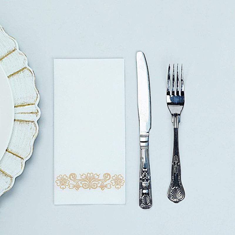 20 White with Rose Gold Metallic Floral Design Airlaid Paper Napkins
