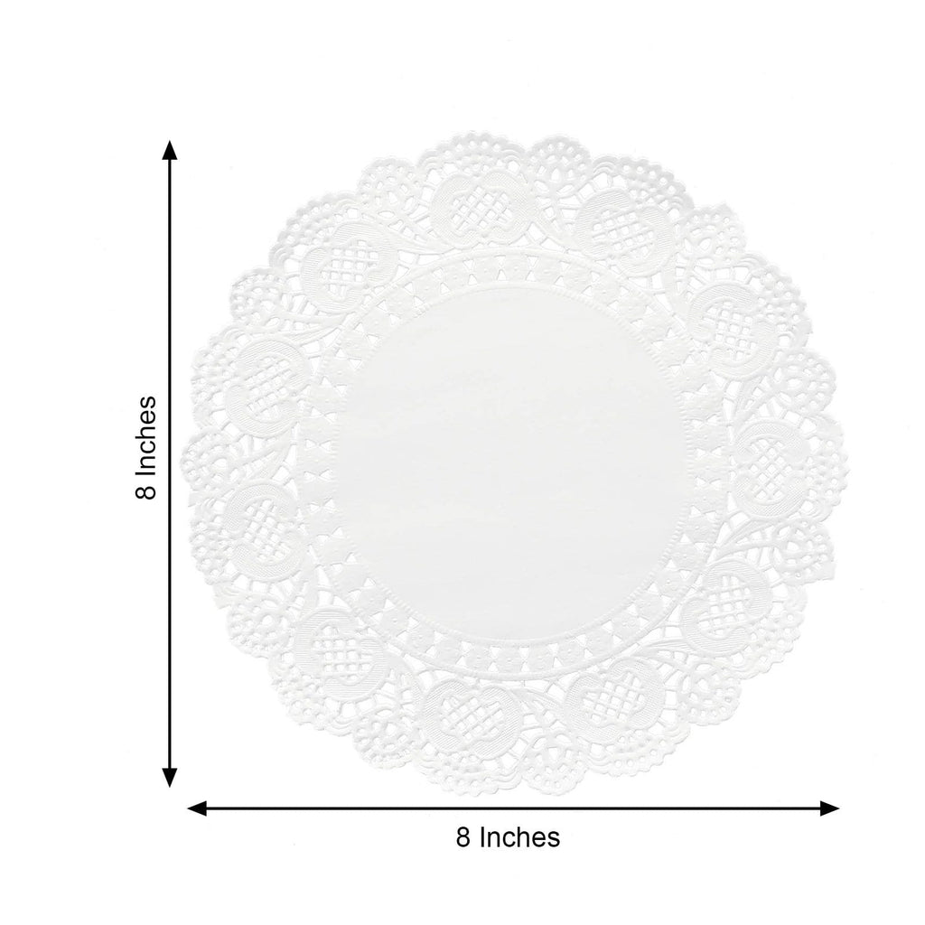 BalsaCircle 100 White 8 Round Disposable Paper Doilies PLacemats Lace Trim