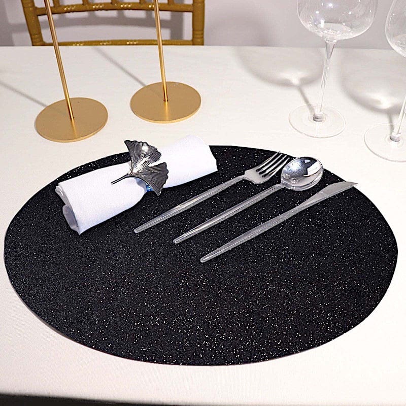 6 Pcs 12 Oval Glittered Faux Leather Placemats Navy Blue