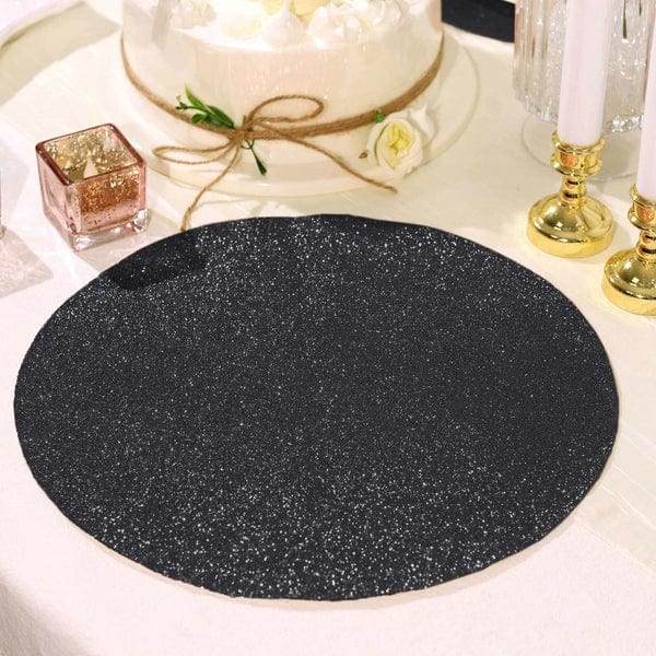 6 Pcs 12 Oval Glittered Faux Leather Placemats Navy Blue