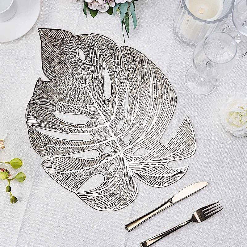 monstera placemat 6 Metallic 18 in Tropical Monstera Leaf Design Vinyl Placemats