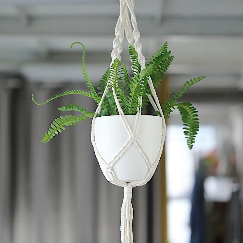 rope plant pot 2-Pack Cotton Rope Hanging Planter Baskets Ivory With Tassels | Indoor Decorative Boho Flower Pot Holders