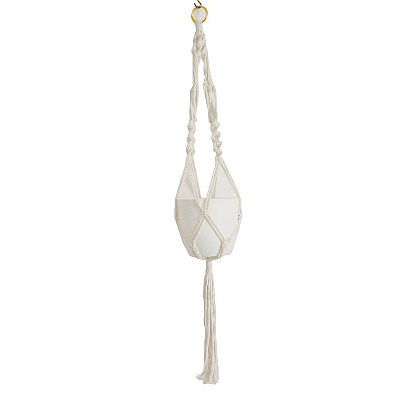 macrame plant hanger white 2-Pack Cotton Rope Hanging Planter Baskets Ivory With Tassels | Indoor Decorative Boho Flower Pot Holders