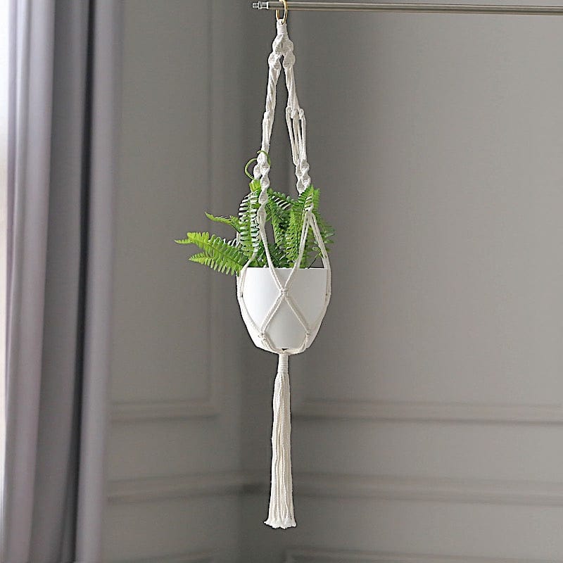 cotton macrame plant hanger 2-Pack Cotton Rope Hanging Planter Baskets Ivory With Tassels | Indoor Decorative Boho Flower Pot Holders