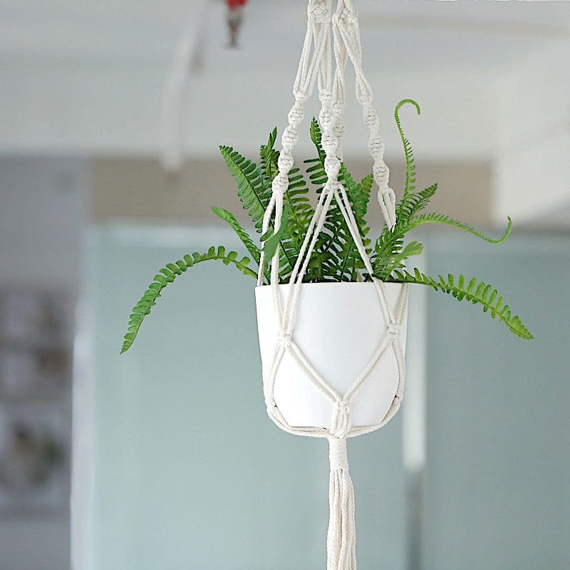 white rope plant hanger 2-Pack Cotton Rope Hanging Planter Baskets Ivory With Tassels | Indoor Decorative Boho Flower Pot Holders
