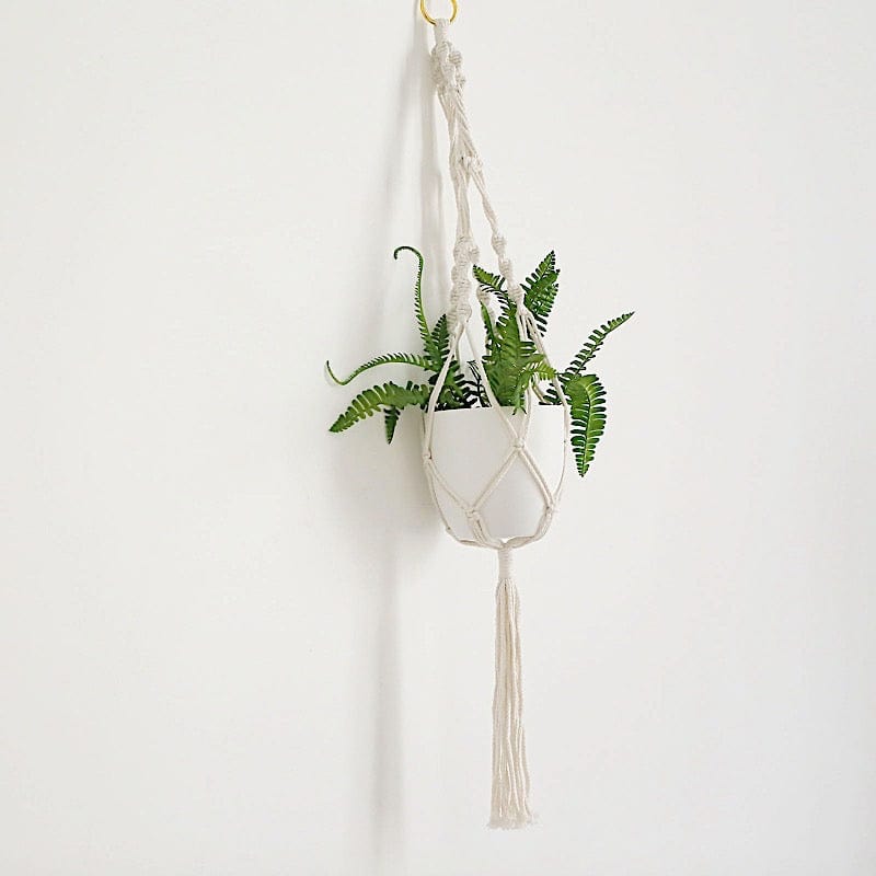 rope planter hanger 2-Pack Cotton Rope Hanging Planter Baskets Ivory With Tassels | Indoor Decorative Boho Flower Pot Holders