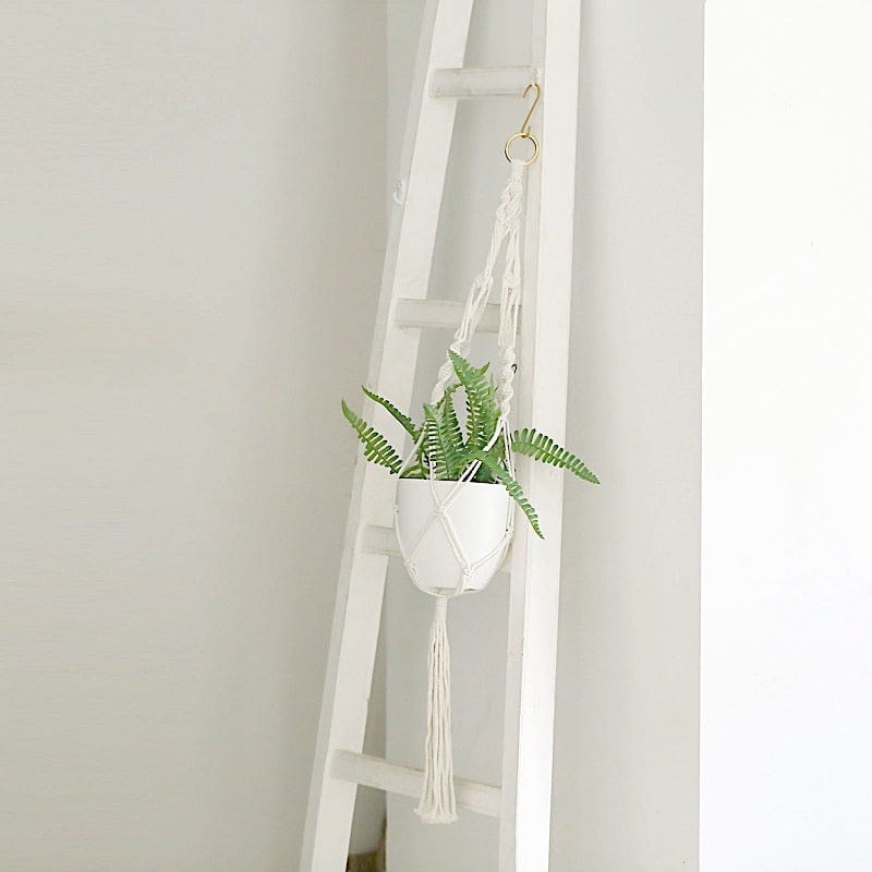 plant hanger ladder 2-Pack Cotton Rope Hanging Planter Baskets Ivory With Tassels | Indoor Decorative Boho Flower Pot Holders