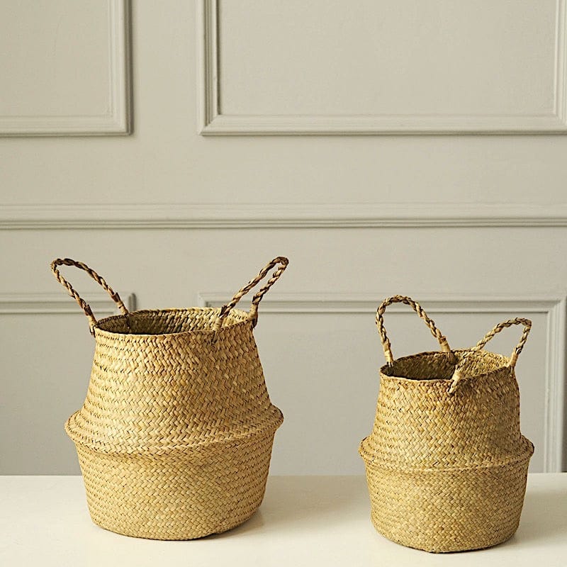 2 Natural Seagrass Woven Plant Baskets Flower Planter Holders