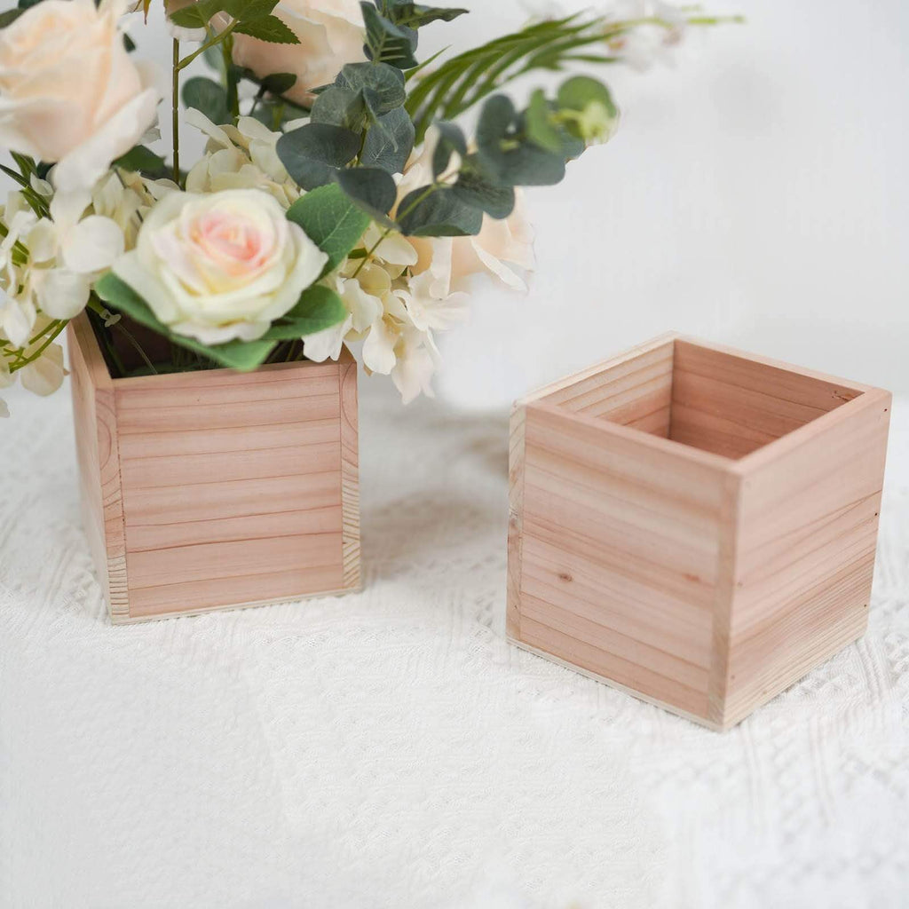 Balsa Circle 2 pcs 5x5-Inch Brown Wood Rustic Square Boxes Planter Holders  Centerpieces - Wedding Party Home Decorations Supplies