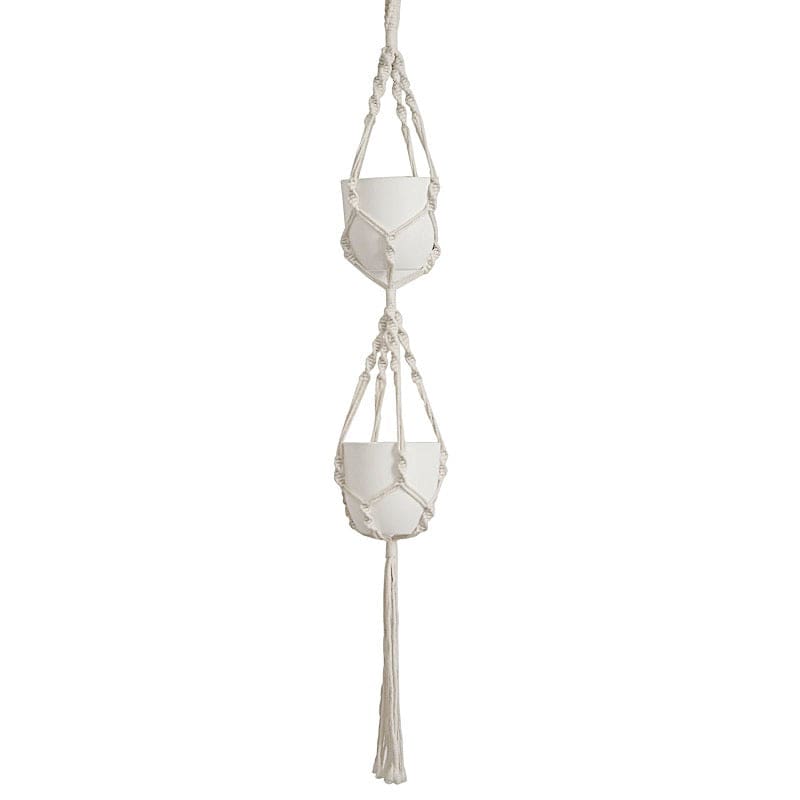 hobby lobby plant hanger Balsacircle 2 Tier Ivory Cotton Ropes Macrame Plant Hanger Decorative Indoor Pot Holders Party Decorations, Size: 54, Beige