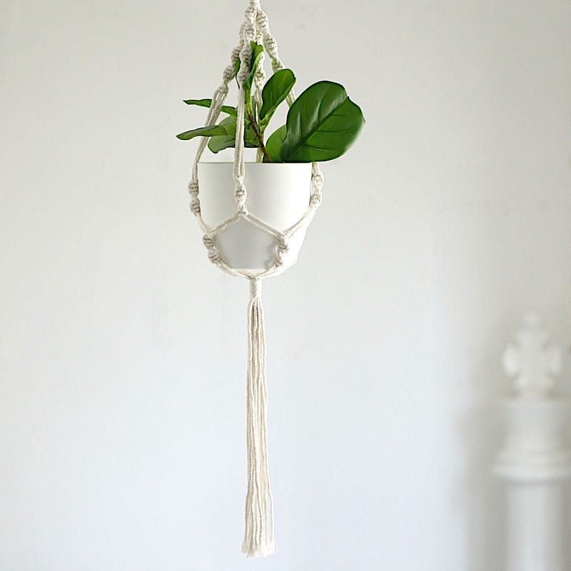 circular plant hanger Balsacircle 2 Tier Ivory Cotton Ropes Macrame Plant Hanger Decorative Indoor Pot Holders Party Decorations, Size: 54, Beige