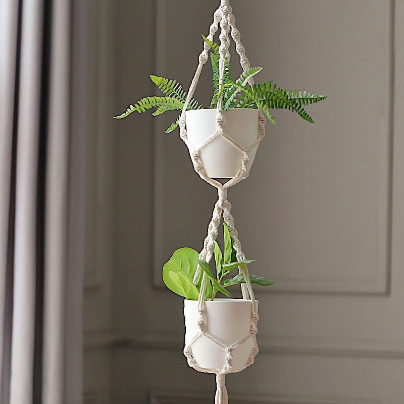 rope planter hanger Balsacircle 2 Tier Ivory Cotton Ropes Macrame Plant Hanger Decorative Indoor Pot Holders Party Decorations, Size: 54, Beige