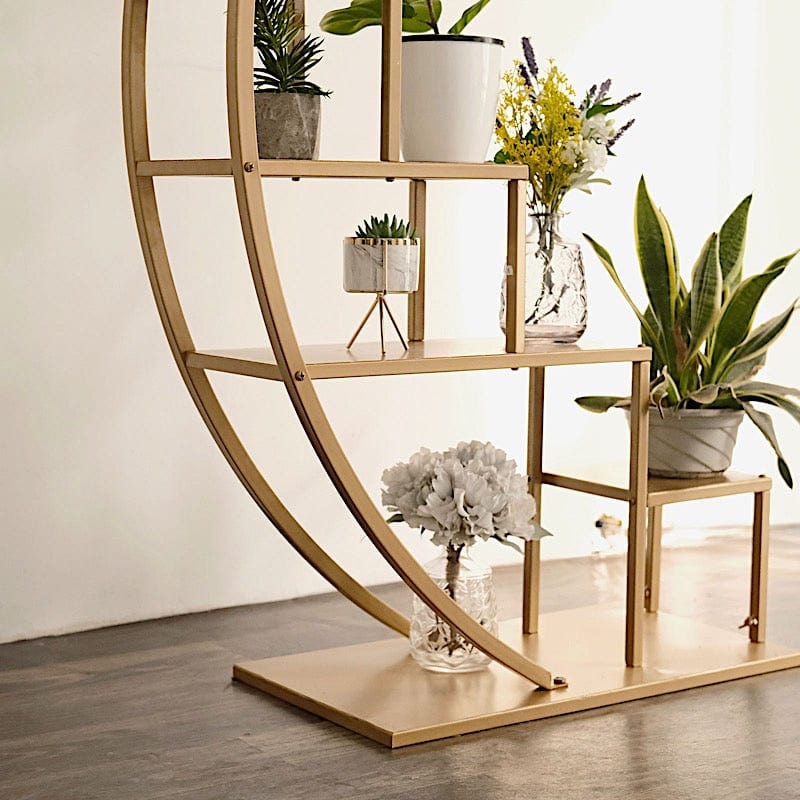 plant hanger shelf Balsacircle 4.5 feet Gold 4 Tier Metal Display Stand Half Moon Ladder Plant Shelf Rack Party