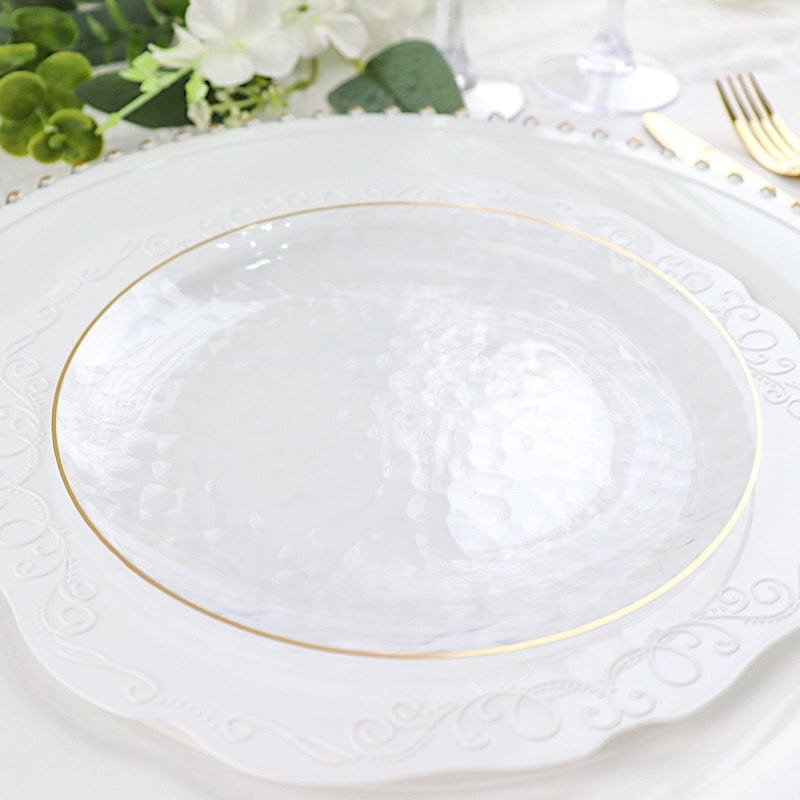 10 Pack  Clear Hammered 9 Round Plastic Dinner Plates