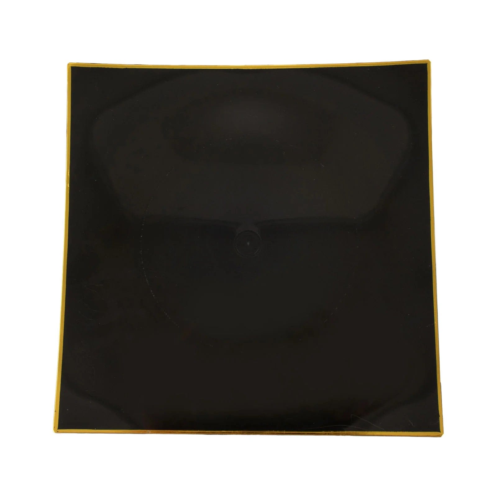 10 Concave Square Disposable Salad and Dinner Plastic Plates with Gold Trim