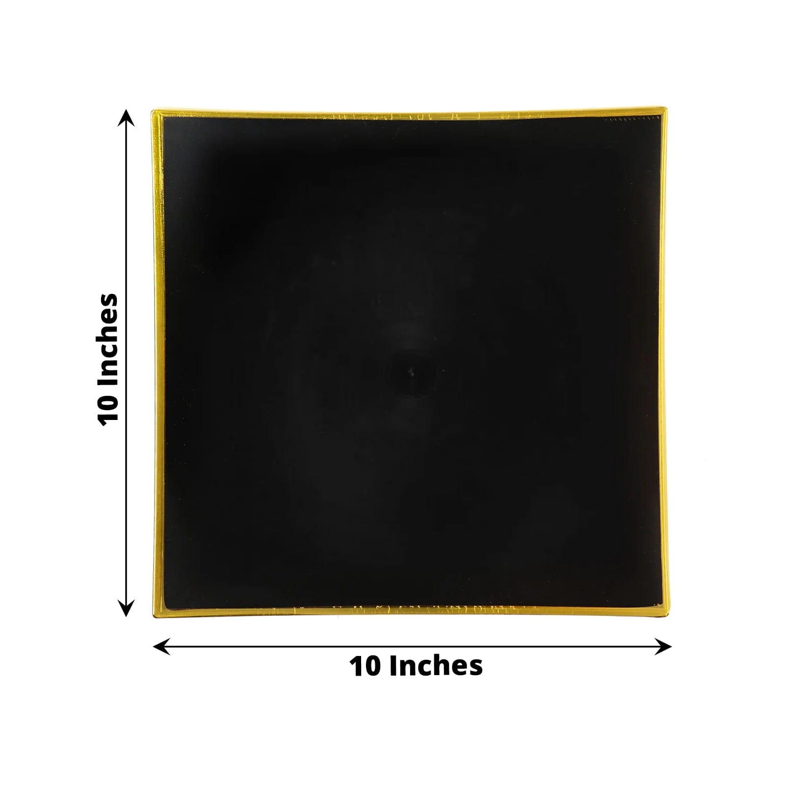 10 Concave Square Disposable Salad and Dinner Plastic Plates with Gold Trim