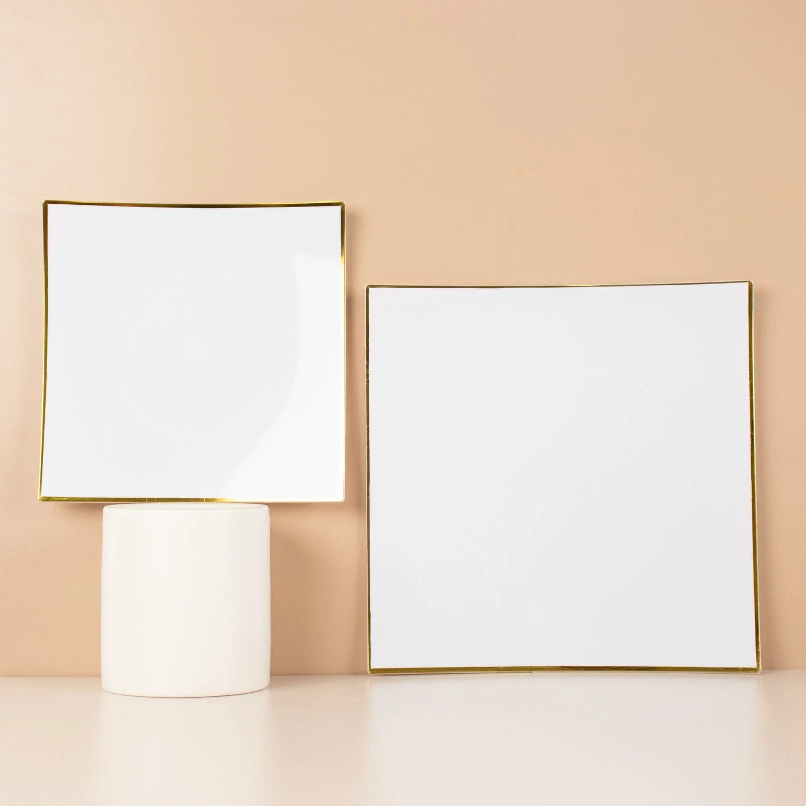 10 Concave Square Disposable Salad and Dinner Plastic Plates with Gold Trim