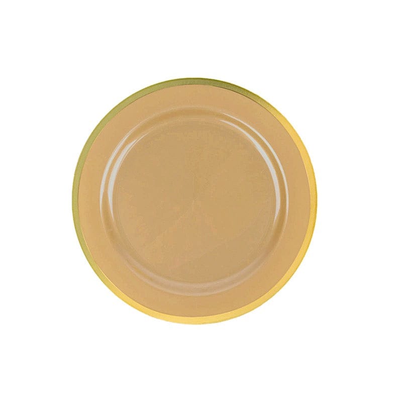 10 Disposable Round Plastic Dessert Plates with Gold Rim