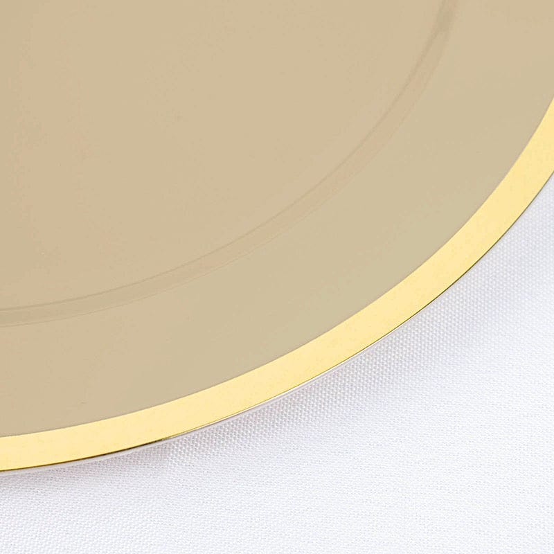 10 Disposable Round Plastic Dessert Plates with Gold Rim