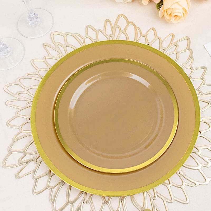 10 Disposable Round Plastic Dessert Plates with Gold Rim