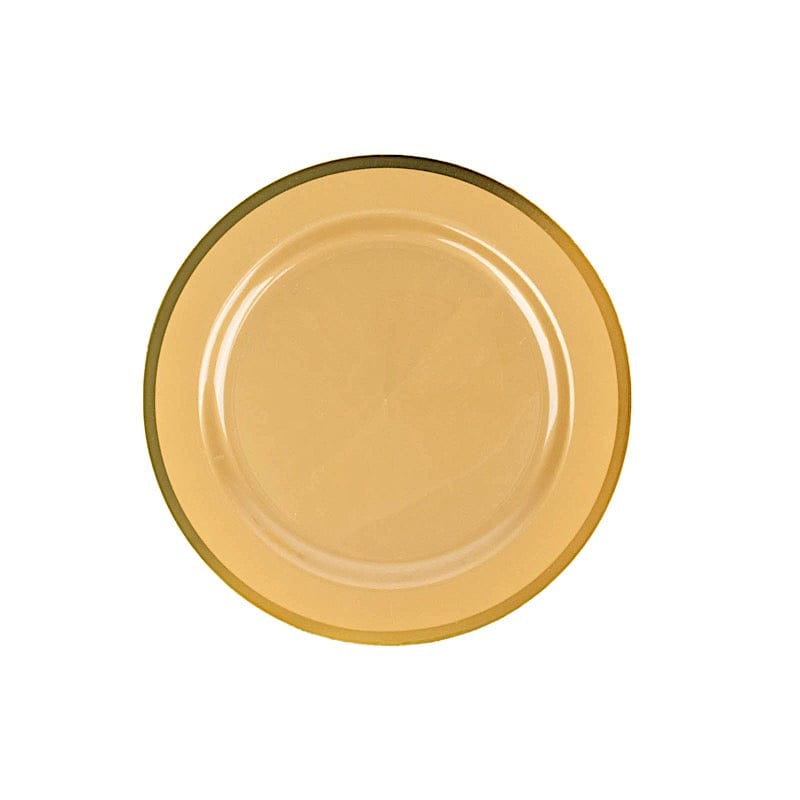 10 Disposable Round Plastic Dessert Plates with Gold Rim