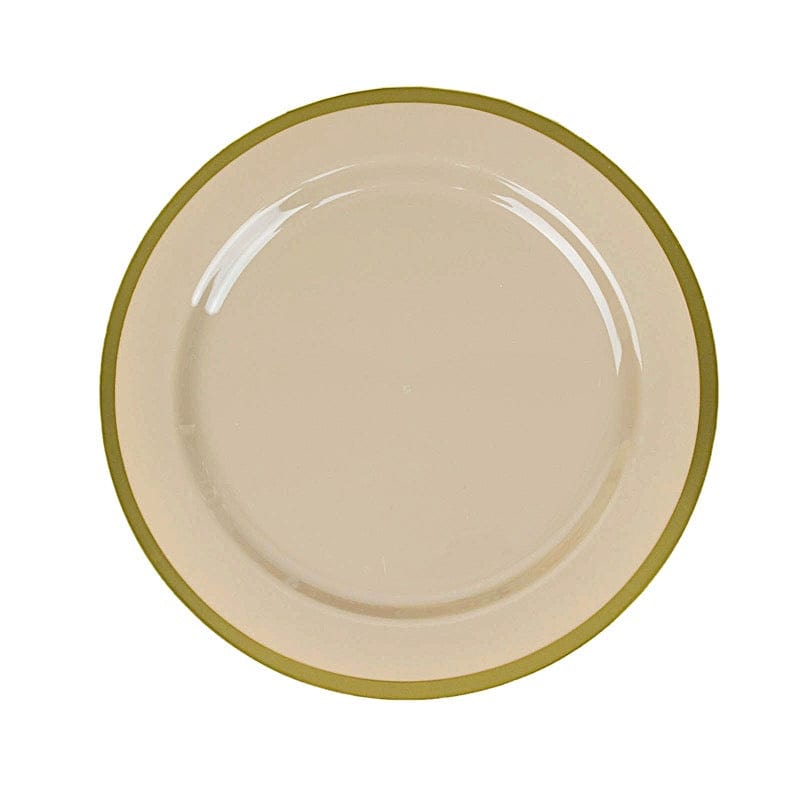 10 Disposable Round Plastic Dessert Plates with Gold Rim