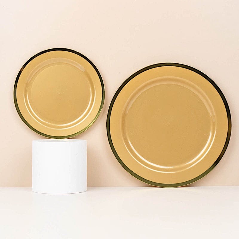 10 Disposable Round Plastic Dessert Plates with Gold Rim