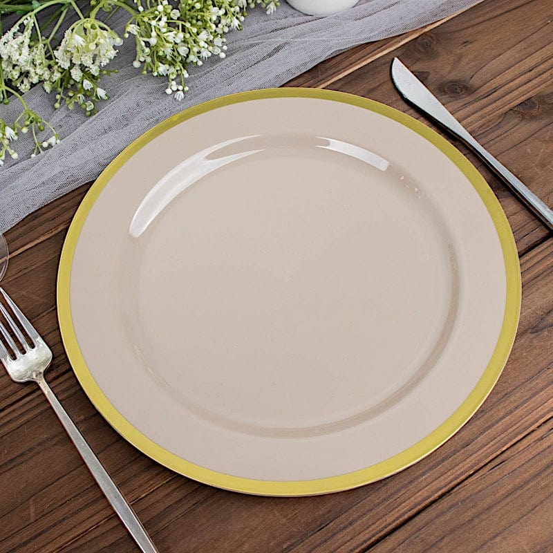 10 Disposable Round Plastic Dessert Plates with Gold Rim