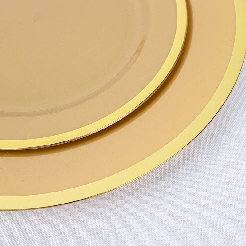 10 Disposable Round Plastic Dessert Plates with Gold Rim