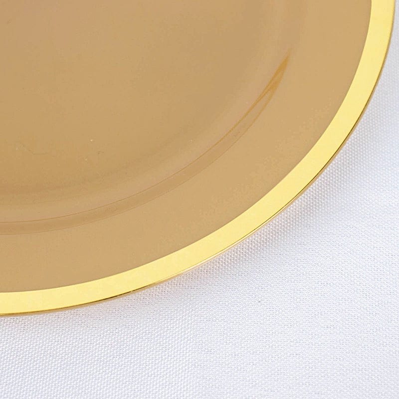 10 Disposable Round Plastic Dessert Plates with Gold Rim