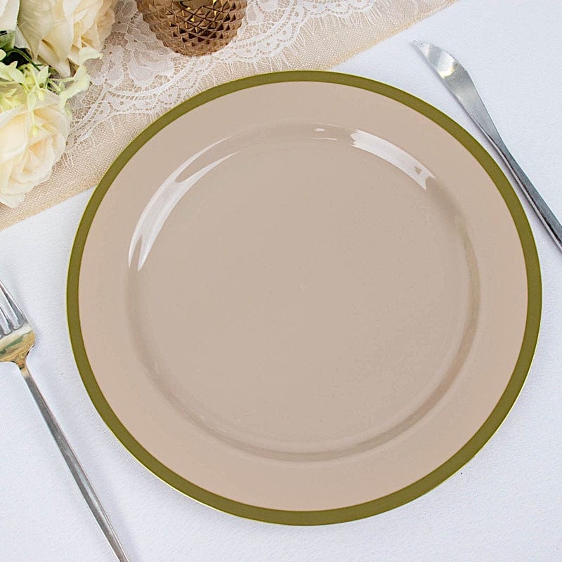 10 Disposable Round Plastic Dessert Plates with Gold Rim