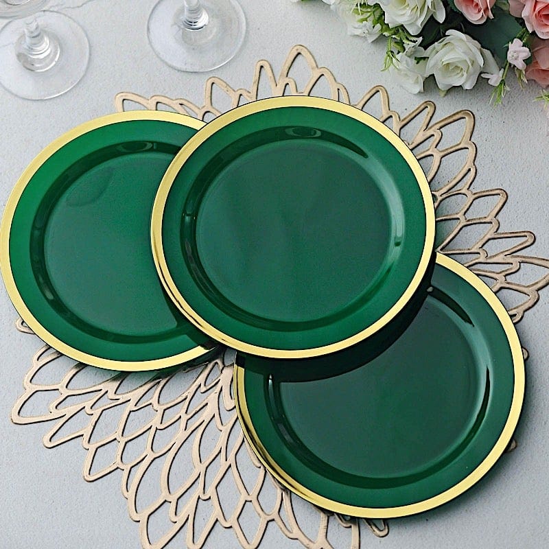10 Disposable Round Plastic Dessert Plates with Gold Rim