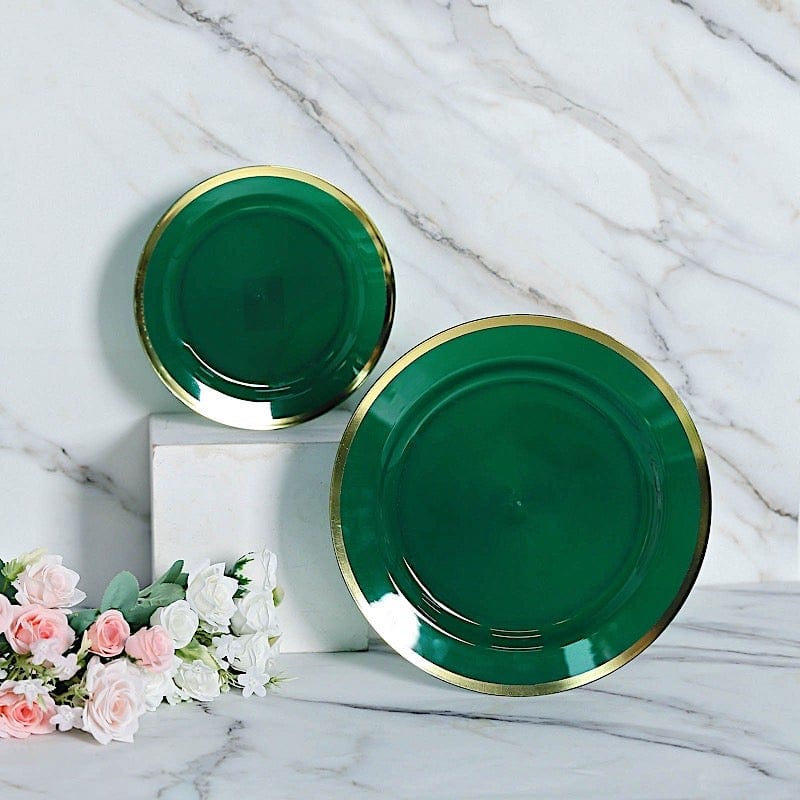 10 Disposable Round Plastic Dessert Plates with Gold Rim