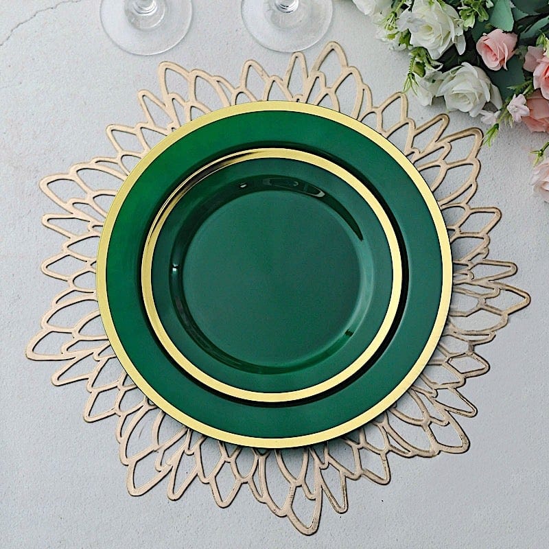 10 Disposable Round Plastic Dessert Plates with Gold Rim