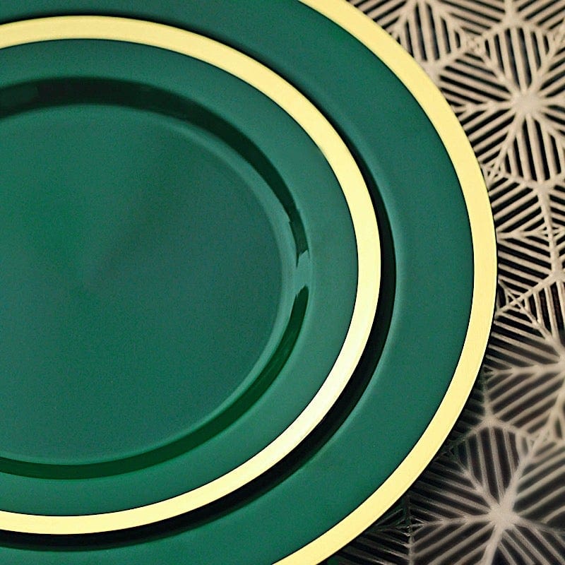 10 Disposable Round Plastic Dessert Plates with Gold Rim