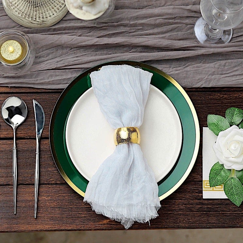 10 Disposable Round Plastic Dessert Plates with Gold Rim