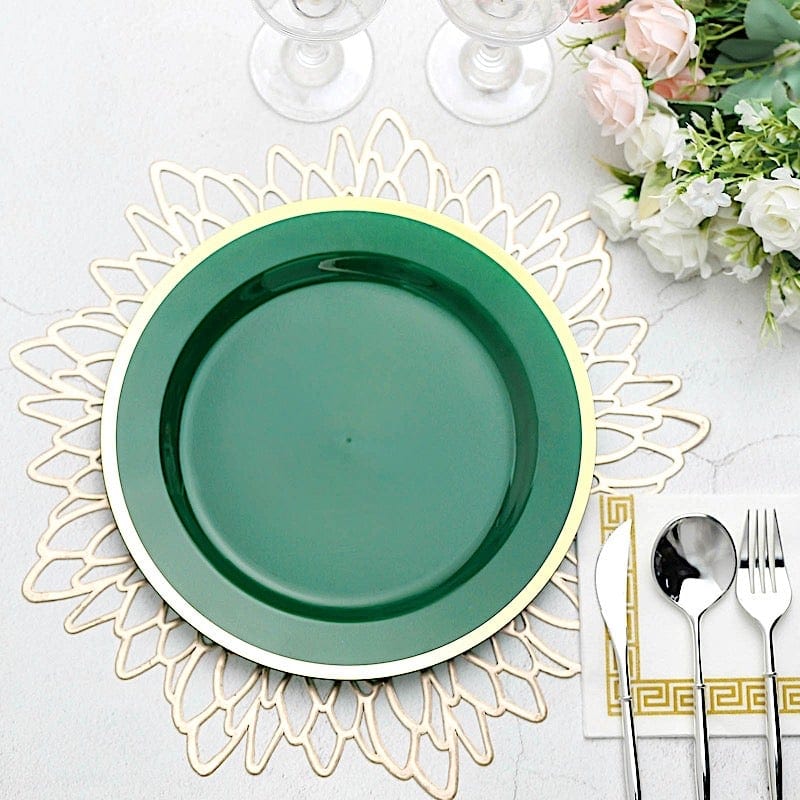 10 Disposable Round Plastic Dessert Plates with Gold Rim