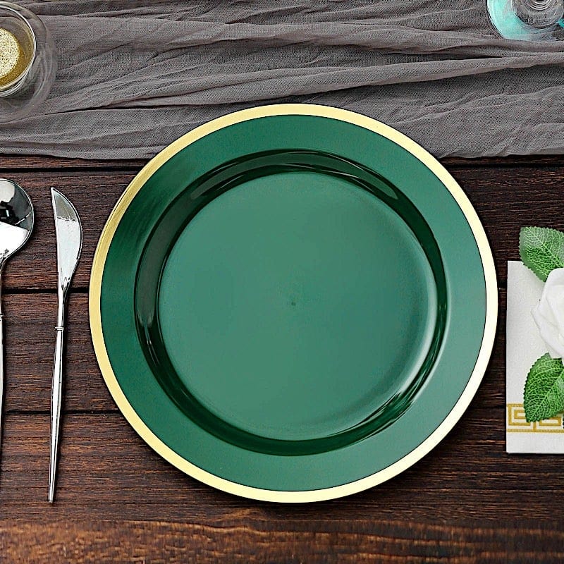 10 Disposable Round Plastic Dessert Plates with Gold Rim