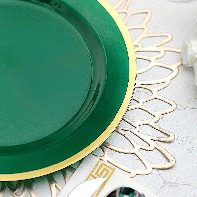 10 Disposable Round Plastic Dessert Plates with Gold Rim