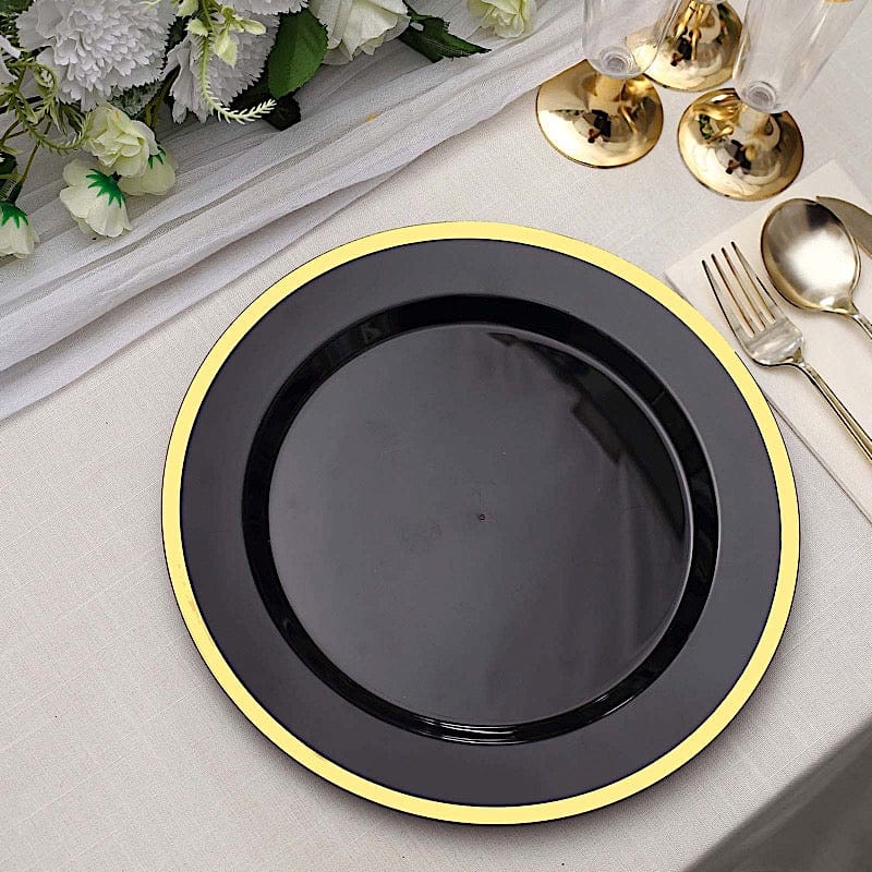 10 Disposable Round Plastic Dessert Plates with Gold Rim